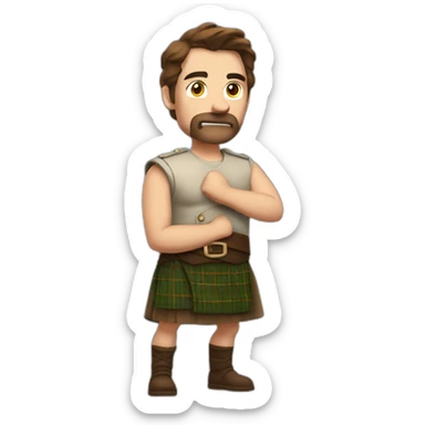 monty starts a fire wearing a kilt flexing bicep brown hair sticker
