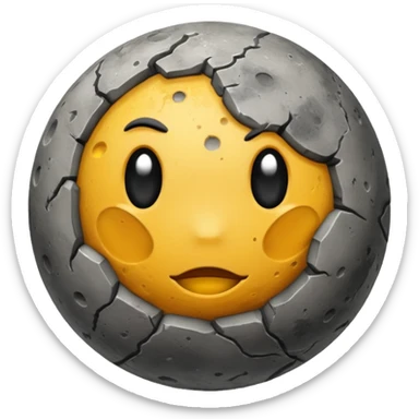 planet Mercury as a round, rocky gray ball covered in pitted marks and rough patches, emoji style sticker