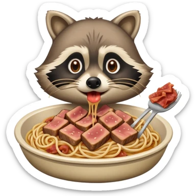 raccoon with SPAM meat and spaghetti slop sticker