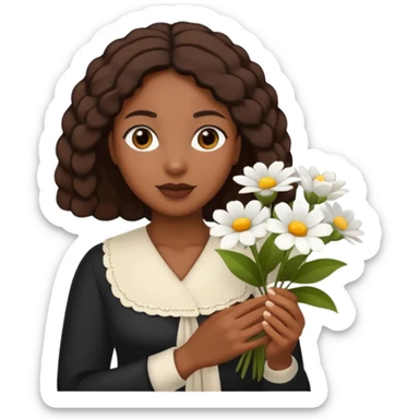black woman holding white flowers in their hands sticker