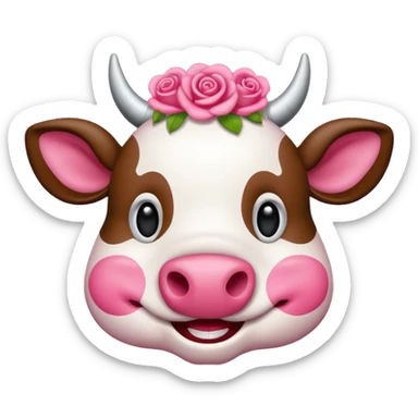 hazme una vaca con manchas rosas estilo cartoon en 2D sticker