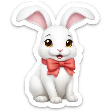 Cute white bunny with bow sticker