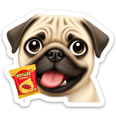 pug eating ketchup chips  sticker