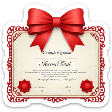 a white certificate with a bow on a black background. Lots of details. perspective sticker