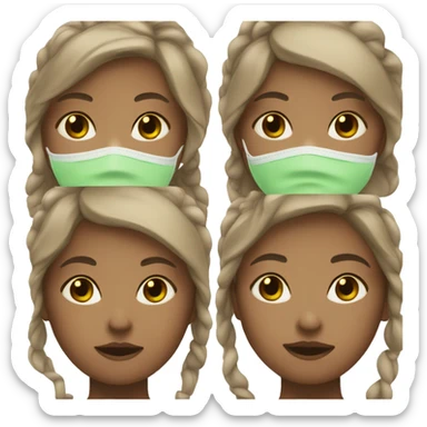 Tan girl with brown eyes with brown hair straight with green face mask on sticker