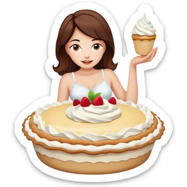 Female in panties sitting in a cream pie sticker