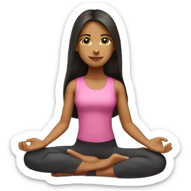 Realistic Hispanic girl with long straight hair wearing pink doing yoga sitting on yoga mat  sticker