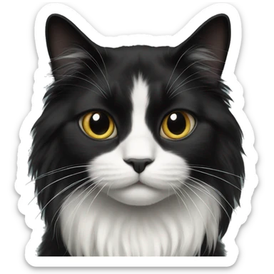 long haired cat half black half white with black cat sticker