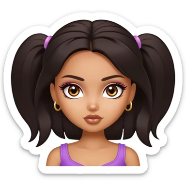 straight dark hair, dark brown eyes, pretty bratz baddie sticker