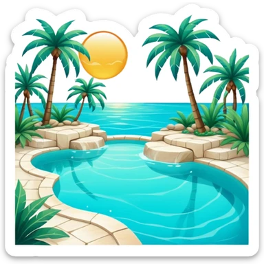 An exotic lush warm-colored romantic pool with lush warm colors sticker