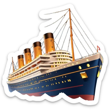 Draw the Titanic ship sailing at night with glowing lights & calm ocean waves. sticker