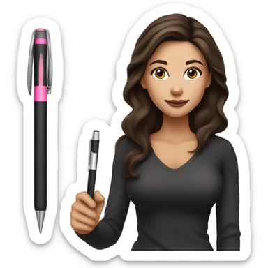 Pretty Brunette woman with brown eyes holding a plain pink weed pen  sticker