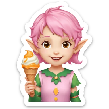 
baby girl elf in pink wavy short hair with orange ice cream




 sticker