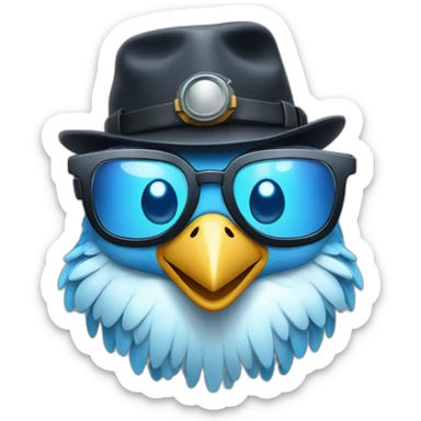 Crazy funny Cyberpunk Articuno head with beautiful smile wearing glasses and hat sticker