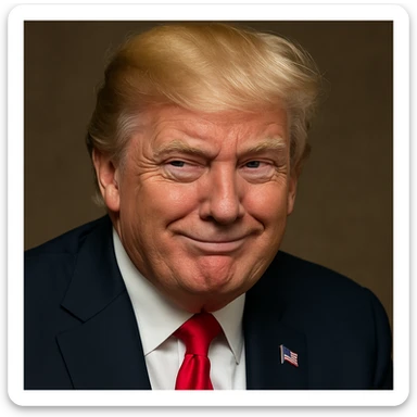 Enhance photorealism and vividness even further, keeping the very sly, cunning expression on Donald Trump's face, plain background, and a polished, high-quality finish in photorealistic style. sticker