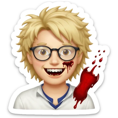 Cabelo bagunçado com oculos sorrindo com metade do rosto com dente de ouro e saindo sangue da boca  sticker