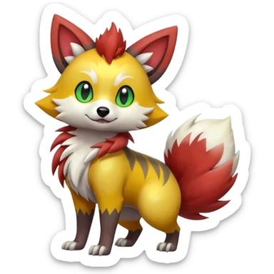Green-Yellow-Mango-Gradients-colored Lycanroc-Furret-Zorua-Poochyena-fusion, full body sticker