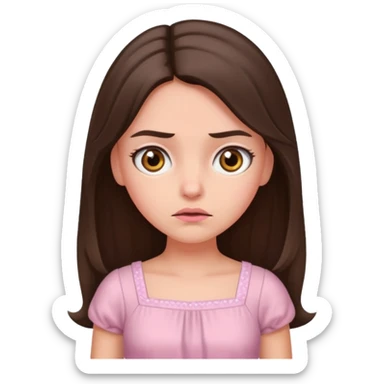 annoyed long brunette hair girl with hazel eyes wearing light pink dress sticker