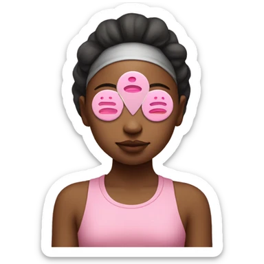 A girl with a pink town on her head meditating with eye patches on sticker