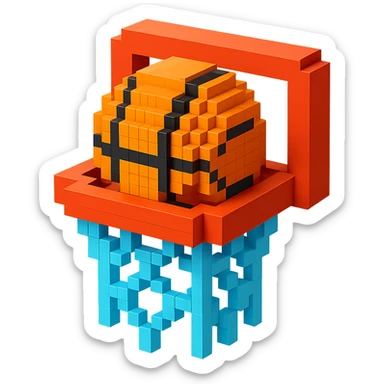 Voxel-style basketball in a net, variation 7 sticker