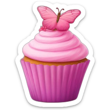 pink cupcake with a happy face and a pink butterfly  sticker