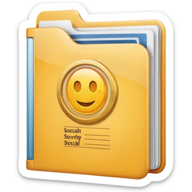 A simple emoji-style icon of a transparent plastic folder, clean and minimal, with rounded corners, subtle translucency, soft shading, and a small official documents symbol representing birth certificater, and Social Security. sticker