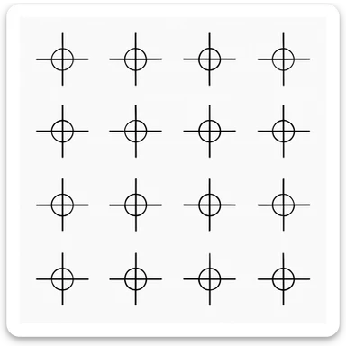 a series of layout markings spaced in an even symmetrical grid, as in camera viewfinder crosshairs. black and white high contrast, precision optics. this is the blank unit high resolution template sticker