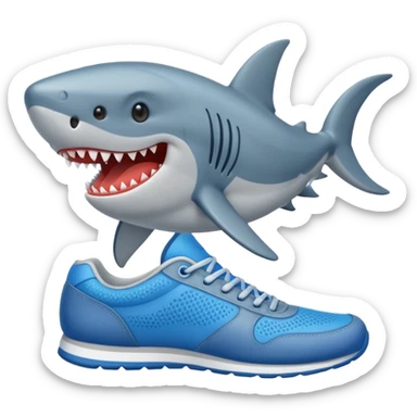 Un tiburón con zapatillas azules sticker