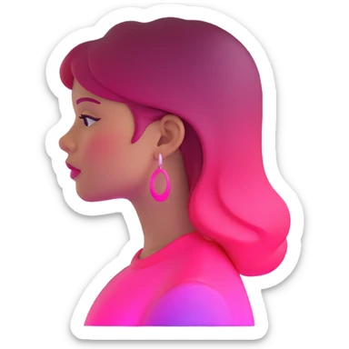 Girl in profile view with curved silhouette, transparent glass style, bright pink gradient, with highlights and shadows, minimalist design sticker