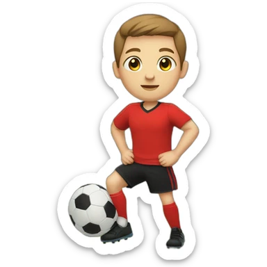 WHITE CHILD, BROWN HAIR, BLACK EYE, STRAIGHT WITH RED SHIRT AND BLACK SHORTS PLAYING SOCCER sticker