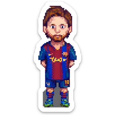 Lionel Messi, football legend, pixel art style sticker