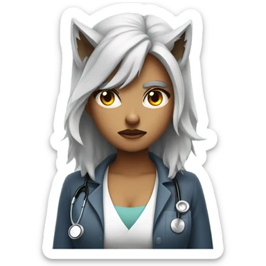 Alpha wolf girl angry, protecting  doctor male behind her sticker