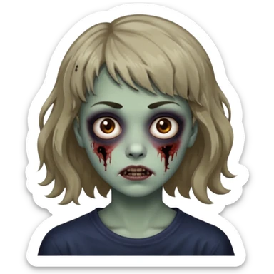 Cabelo ondulado  um pouco cheio e franja curta  Olhos marrons e pequenos e feita d ezumbi sticker