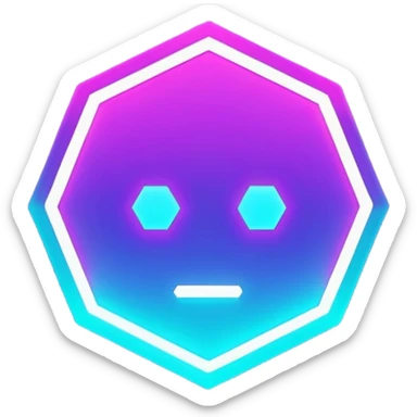 futuristic minimalistic glowing hexagon icon, neon purple and cyan glow, dark background, tech modern symbol, 1:1 aspect ratio, no face sticker