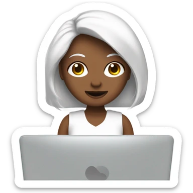 Web design qui porte un pc dans les mains. femme blanche cheveux mi long marrons yeux verts et taches de rousseur sur le nez sticker