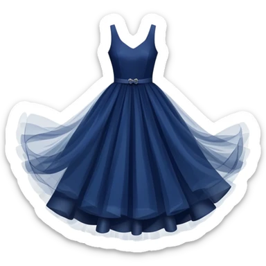 Navy blue dress with tulle skirt floating in the air, isolated sticker