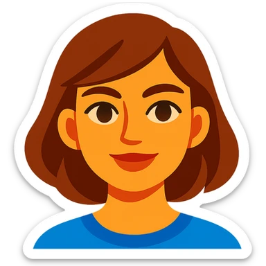 white girl with brown hair, light brown eyes, medium eyelashes, brown eyebrows, medium lips, medium nose in vibrant toon style sticker