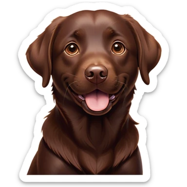 Cinematic Comical Chocolate Labrador Portrait Emoji, Head tilted dramatically with an exaggeratedly amused expression, featuring a glossy chocolate Fur with a rich, radiant finish, wide, expressive brown eyes filled with playful disbelief, Simplified yet hilariously expressive features, highly detailed, glowing with a slightly sassy glow, high shine, dramatic yet playful, stylized with an air of cheeky mischief, bright and endearing, soft glowing outline, capturing the essence of a spirited and over-the-top companion, so meme-worthy it feels like it could side-eye its way into internet fame instantly! sticker