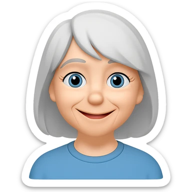 Make the older woman have a wider and tender smile, in the style of Apple Memoji with flat colors and soft edges, no background. sticker
