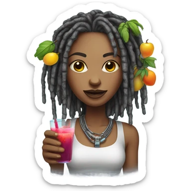 Cyborg lady with locs juice fruit sticker