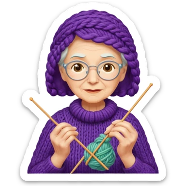 elderly woman knitting yarn sticker