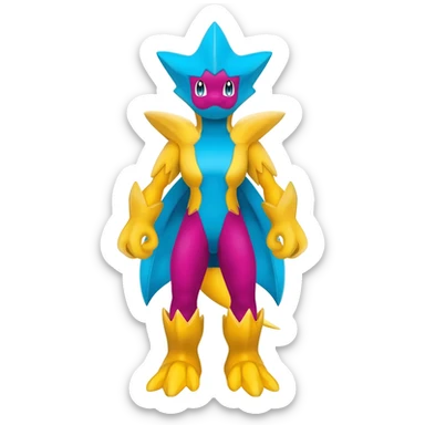 Yellow and cyan and magenta Pokémon-Fakémon-creature sticker
