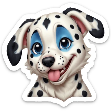 Cinematic Cute Yawning Harlequin Dalmatian Portrait Emoji, Head tilted slightly with a dramatic, wide-open yawn, showcasing a smooth Fur of predominantly white with bold black patches, floppy ears slightly drooping, round blue eyes barely open in drowsy contentment, Simplified yet irresistibly adorable features, highly detailed, glowing with a soft, cozy glow, high shine, relaxed yet expressive, stylized with a touch of whimsy, bright and endearing, soft glowing outline, capturing the essence of a sleepy yet affectionate guardian, so drowsy it feels like it could stretch out of the screen and curl up for a nap! sticker