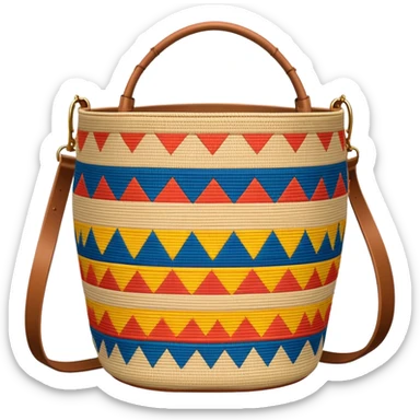 cinematic-realistic-image-of-a-traditional-colombian-mochila bucket bag,-rendered-with-detailed-woven-textures-and-vibrant-patterns bucket bag - with strap -cultural-lighting sticker
