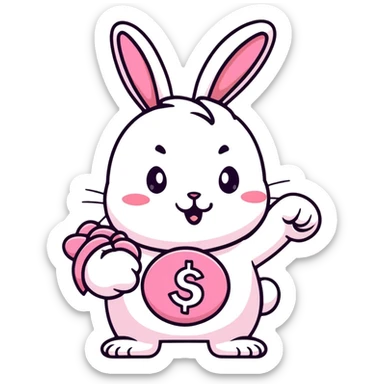 pink bunny holding lucky charm and pumping fist sticker