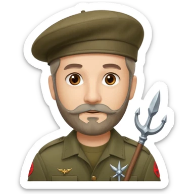 A man in military khaki beret with trident on cockarde with grey beard and brown eyes. sticker