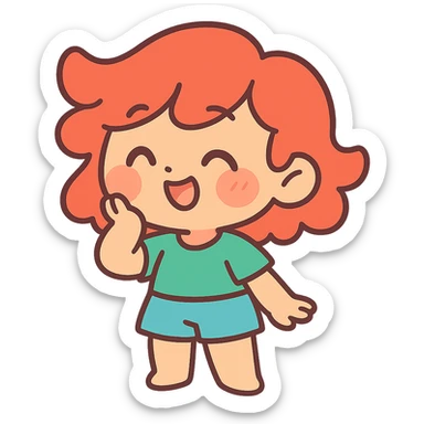 pastel toon style chibi character with red hair, cute expression sticker