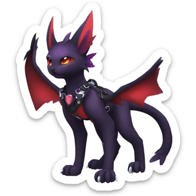 Kawaii cool edgy beautiful elegant black red purple fantasy nargacuga-noivern-cat-Fakemon collar harness full body sticker