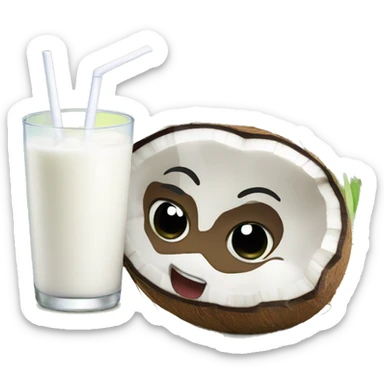 cute coconut drinking milk sticker