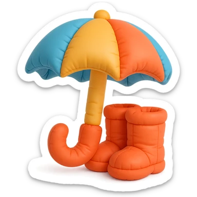 umbrella and rain boots, soft plush look, bright colors, cushion style sticker